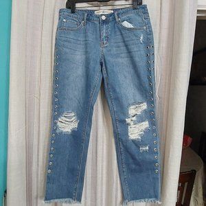 Ashley Mason Size 9 Jeans frayed at bottom, with holes along sides